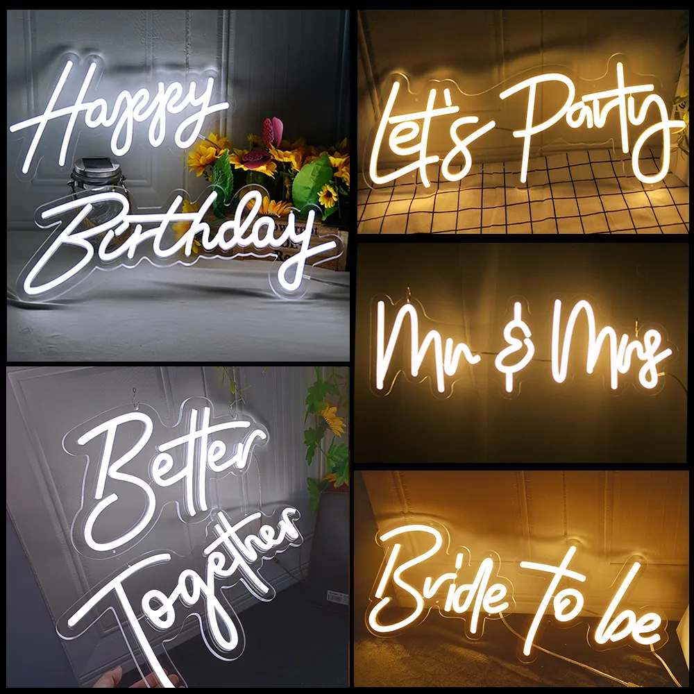 Night Lights 16 Styles Led Lights Happy Birthday Neon Sign Made With Transparent Acrylic For Indoor Wedding Party Decoration