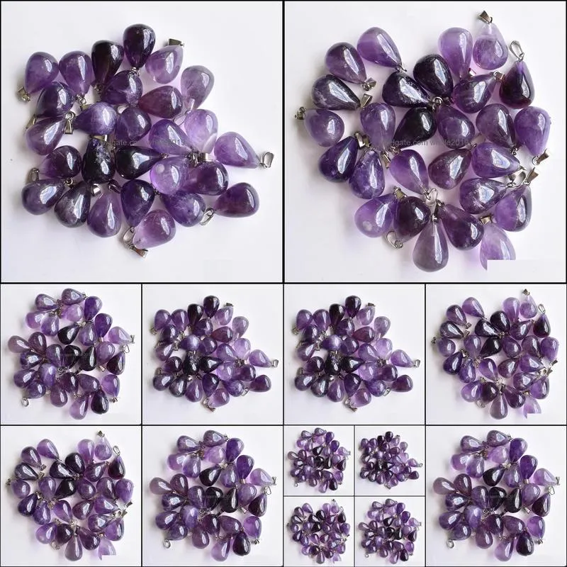 water drop stone beads pendants wholesale charms natural stone amethysts for diy necklace jewelry making women gift