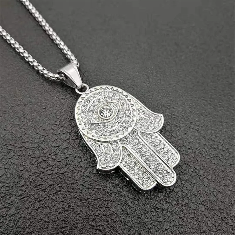 Pendant Necklaces Dropship Classic Hand Of Fatima Hamsa Necklace Pendants Silver Color Chain Palm Statement Jewelry For Women Drop CenterPen