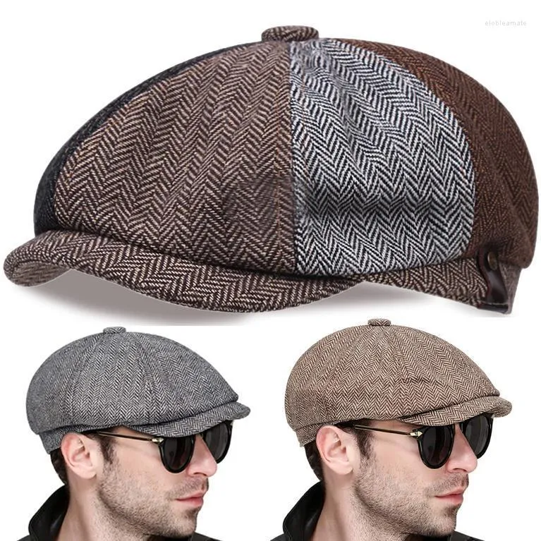 Berets Creative Sboy Hatmen achthoekige splicing Tweed Beret Herringband Gatsby Hats Street Caps Outdoor Autumn Winter Beretsberets Elob22