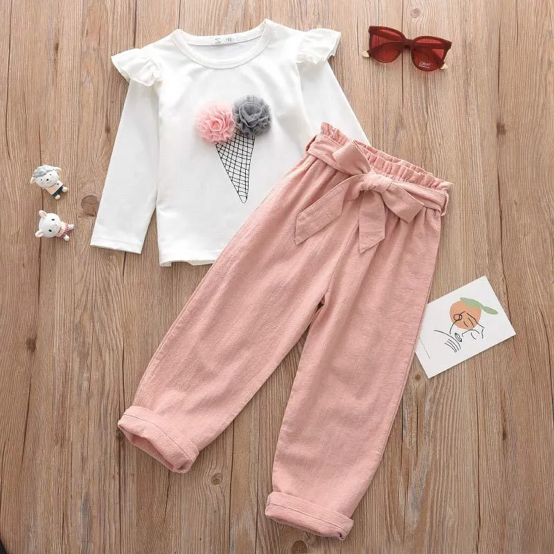 ملابس ملابس Menoea Fall Fall Toddler Girls Ice Clear Clotion T-Shirt Pants 2PCS دعاوى ملابس الزي.