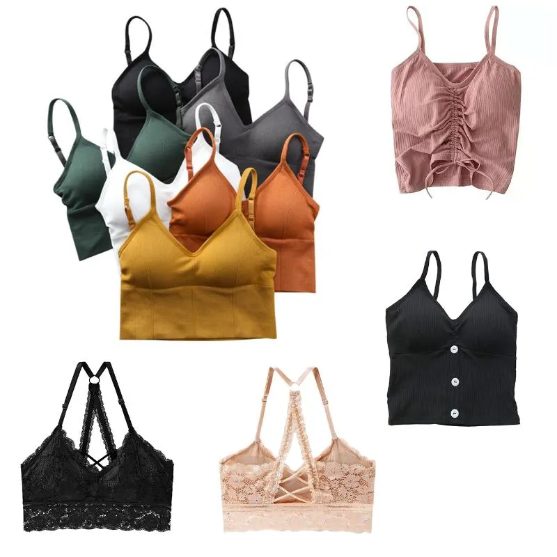 Women's Tanks & Camis Women Tank Crop Top Underwear Female Beautiful Back Drawstring Strap Short Tops Sexy Lingerie Sleeveless Padded Camiso