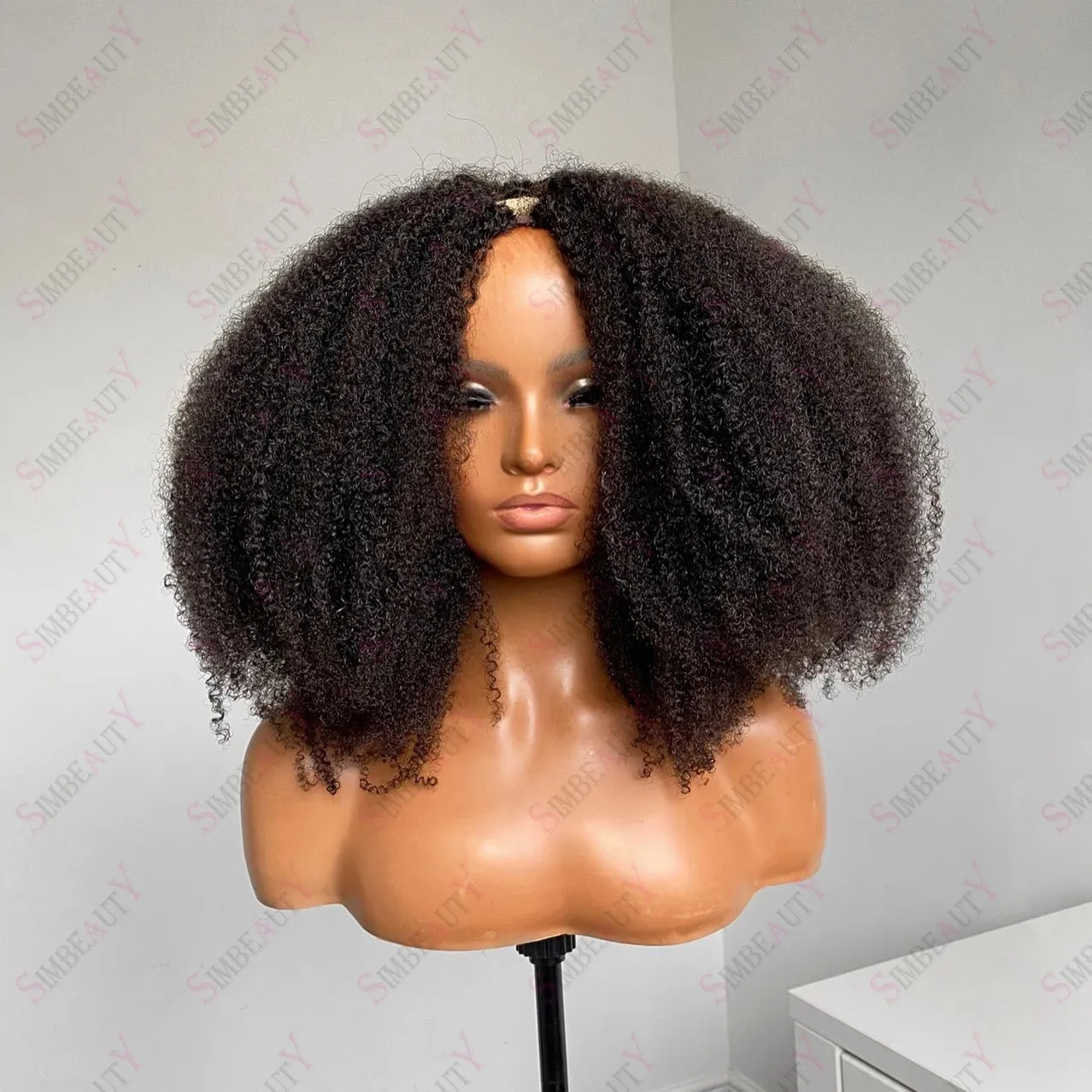 Kinky kıvırcık 1x4 u parça peruk insan saçı doğal brezilya bakire peruklar cüruflu 250 Yoğunluk Siyah kadınlar için tam makine yapımı peruk