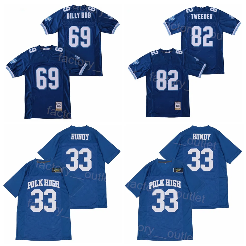 Film Football Varsity Blues 69 Billy Bob Jersey 82 Charlie Tweeder 33 AL Bundy West Canaan Coyotes College All Szyged Team Color Blue University High Quality