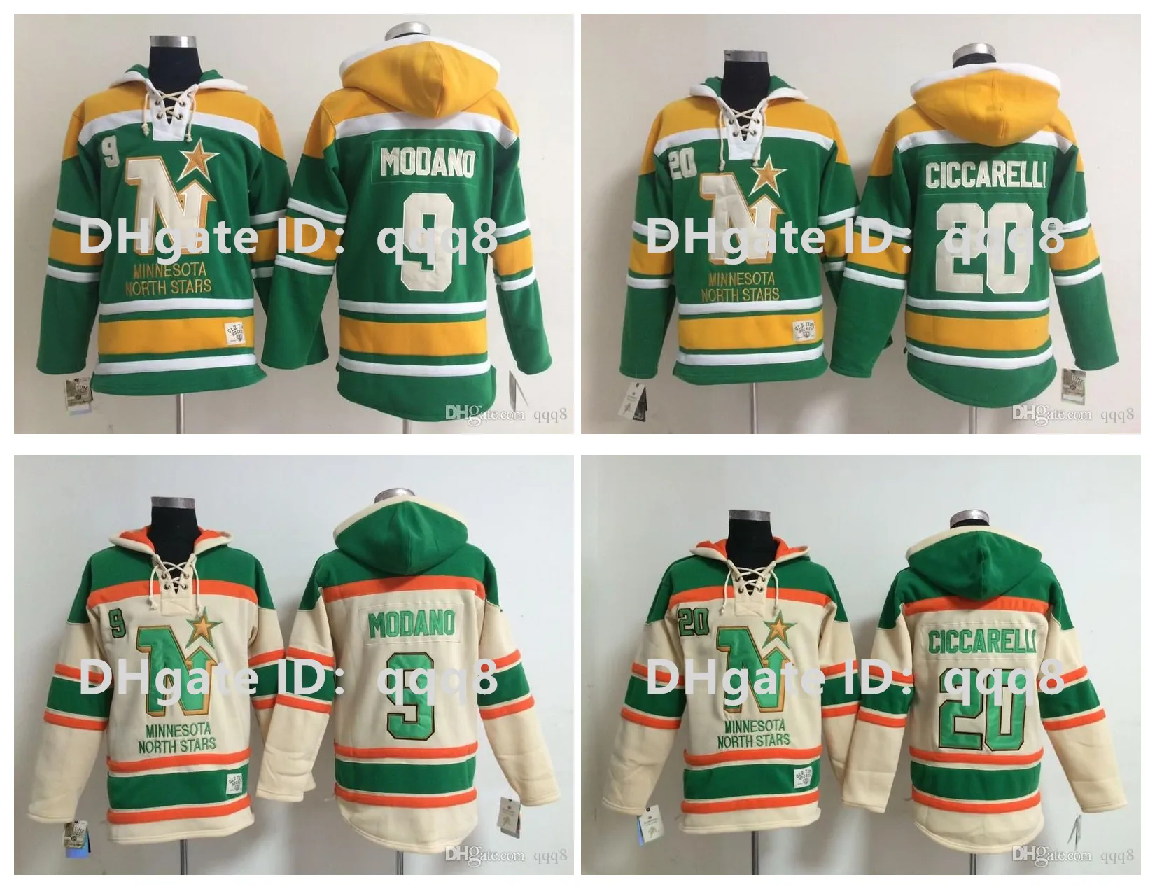 Toppkvalité ! North Stars Old Time Hoodie Hockey Jerseys 20 Dino Ciccarelli 9 Mike Modano Green White Pullover Sweatshirts Winter Jacket