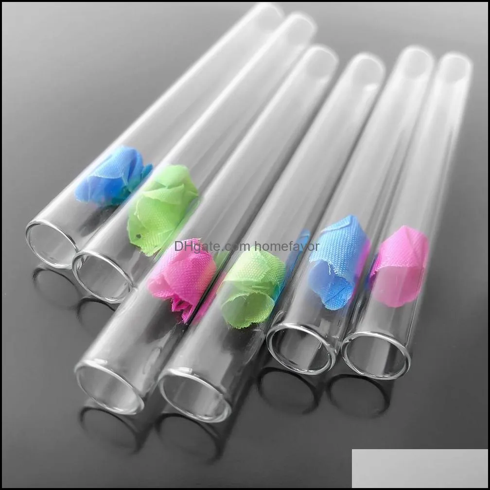 glass bubbler Smoking Pipes Love Rose Glass Tube With Plastic Flower Inside 36pcs in one box tobacco pipe cigarette homefavor