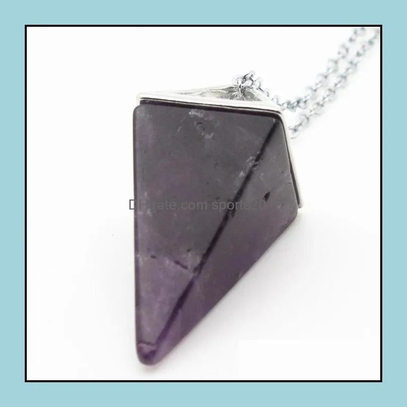 square pyramid cone stone opal crystal pendulum pendant necklace chakra healing jewelry for women men chain