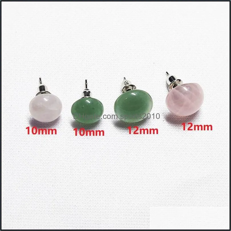 trendy 10mm 12mm natural stone mix round beads stud earrings for women fashion cute small wholesale sports2010
