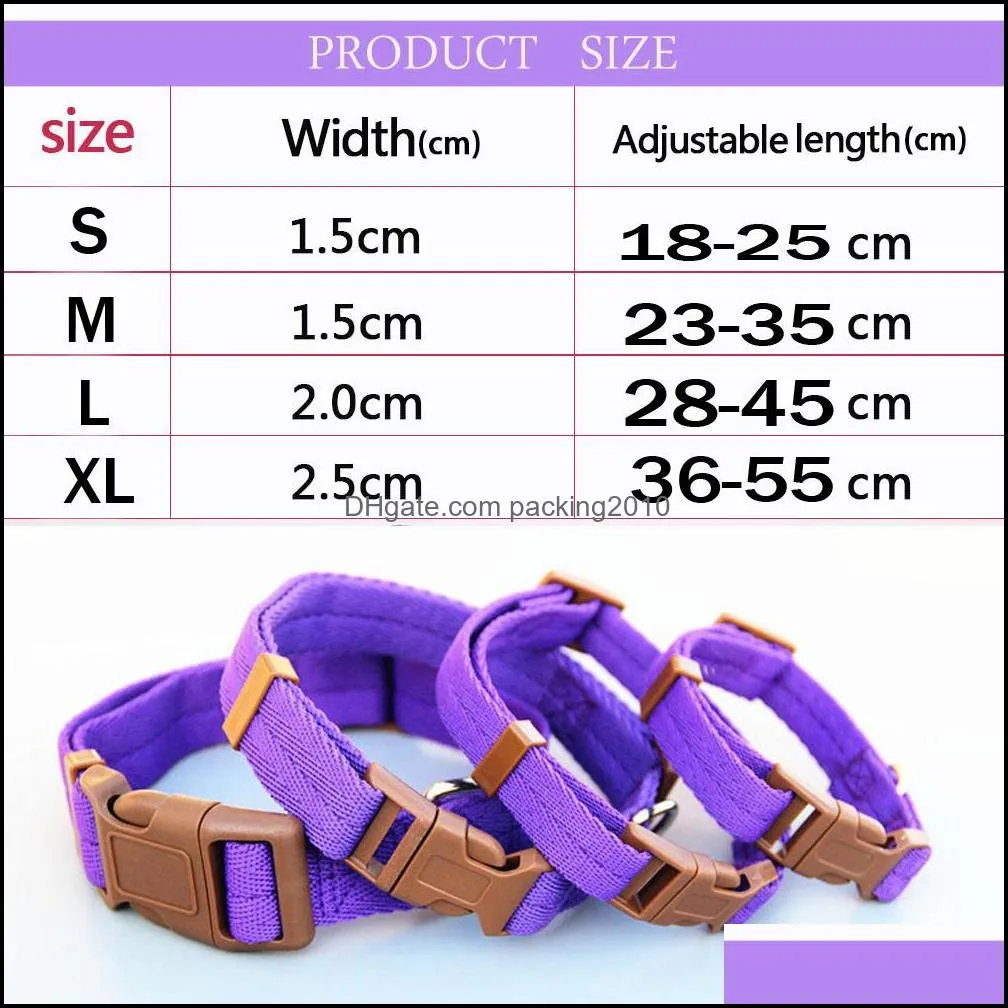 Pet Dog Collar Classic Solid Basic Polyester Nylon Dog Collar with Quick Snap Buckle, Optional collar pull rope 7 colors