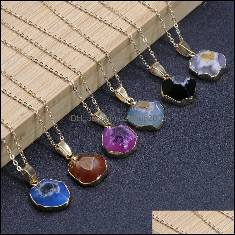 Retro Chakra Stone Pendant Necklace Colorful Agates Quartz Choker Necklaces Healing Balance Reiki Natural Agates Necklaces Women