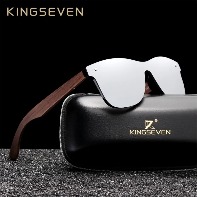 Kingseven Luxury Walnut Wood Solglasögon Polariserad trävarumärkesdesigner Rimless speglade fyrkantiga solglasögon för kvinnor 220701
