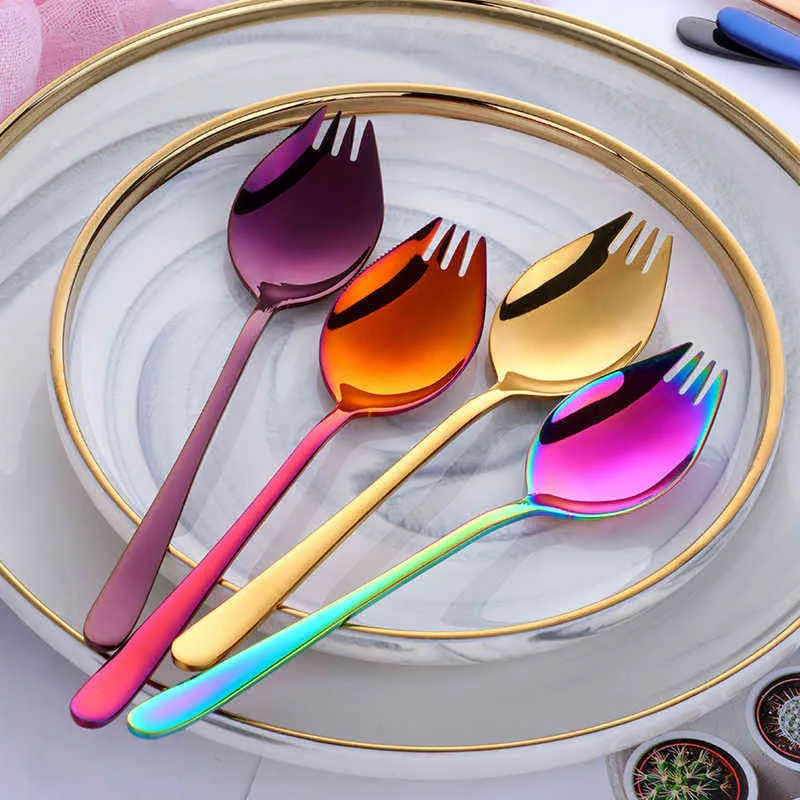 Nuovo 3 in 1 Spork Fit Spoon Fork Stoviglie multifunzionali Viaggi all'aperto Campeggio Escursionismo Posate Utensili Triple Picnic Gadget Y220530