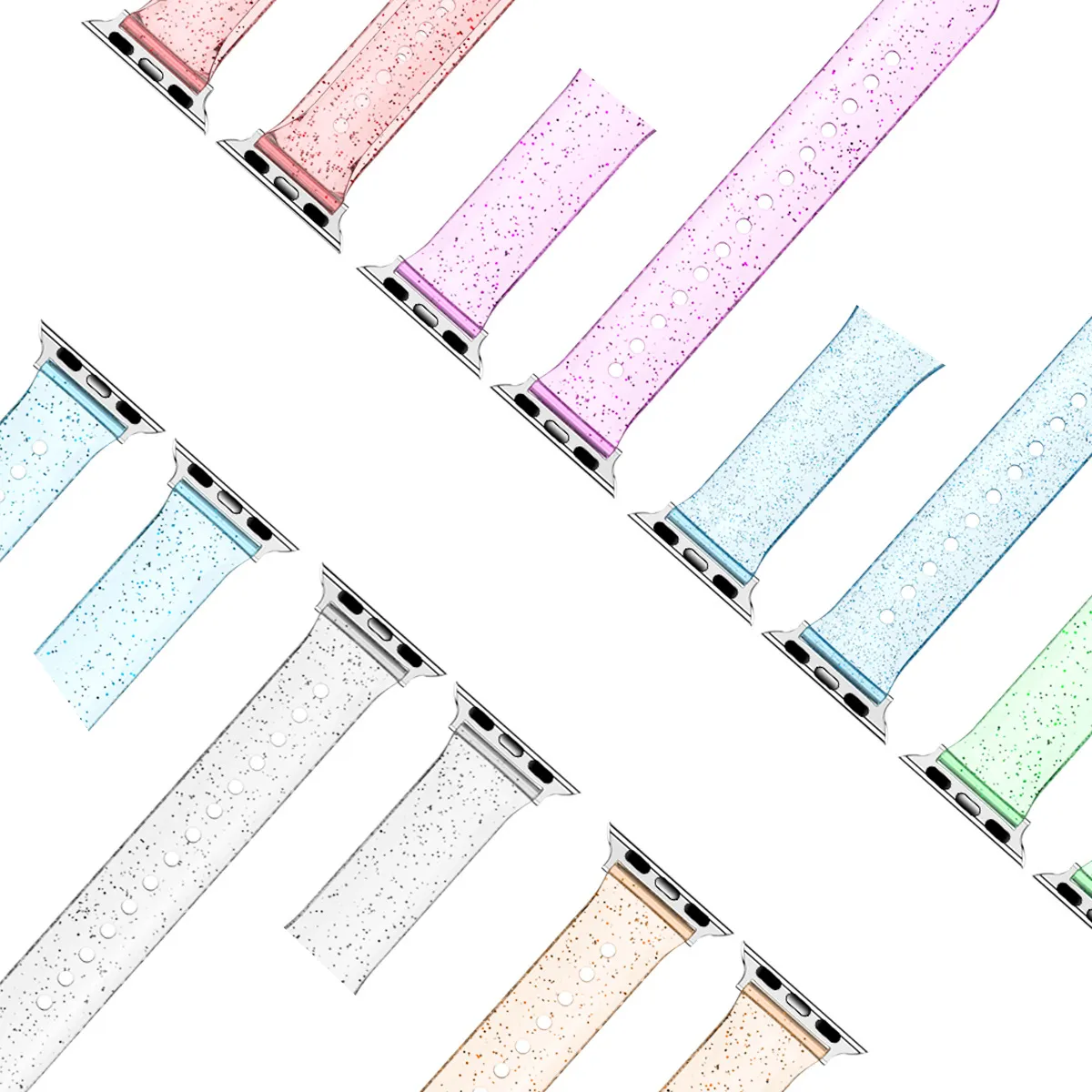 Glitter Silicone Strap For Apple Watch band 41mm 45mm 44mm 42mm 40mm 38mm Slim Clear Bracelet Wristband Iwatch Series 6 5 4 SE Watchband Smart Accessories