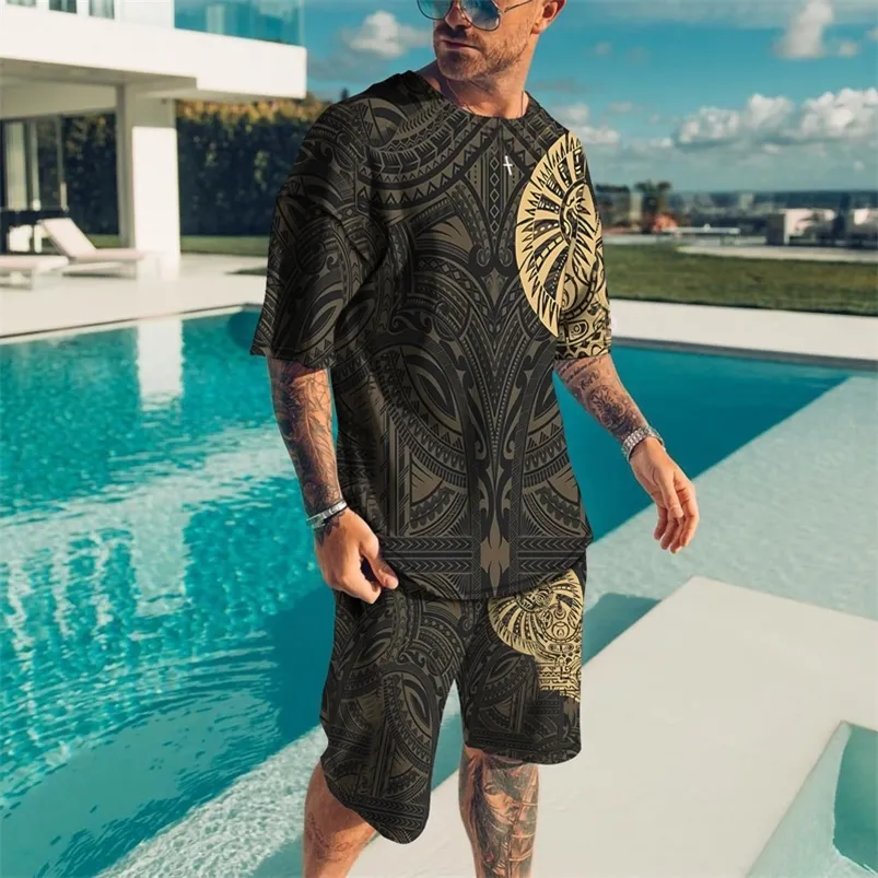 Summer Men's 2 Piece Set Trend Fashion Man T Shirt Beach Shorts Suit 3D Print O-Neck Top Tracksuit Male Clothing Streetwear 220708