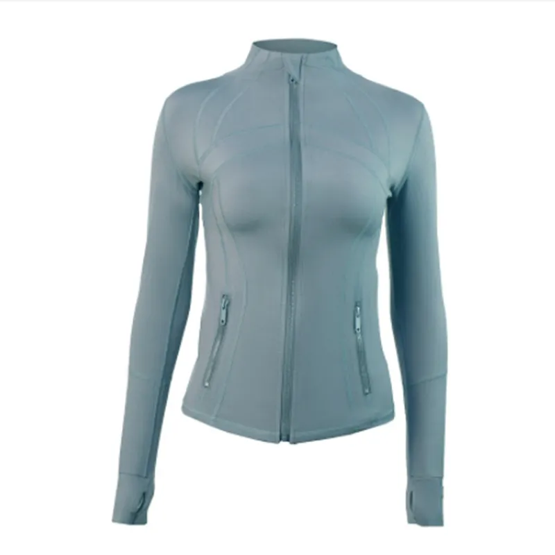 Womens Nude Yoga Jacket With Shaping Waist And Zipper Stand Collar