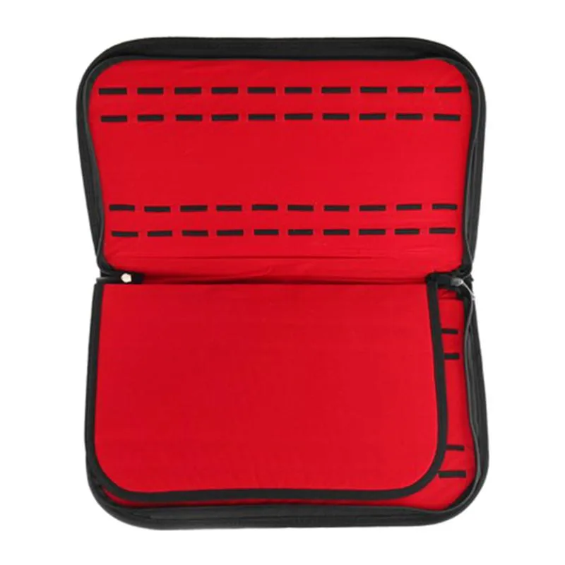 Watch Boxes & Cases BLACK LEATHER 20 SLOT ZIPPER CASE STORAGE BOX ORGANIZER RED INTERIOR