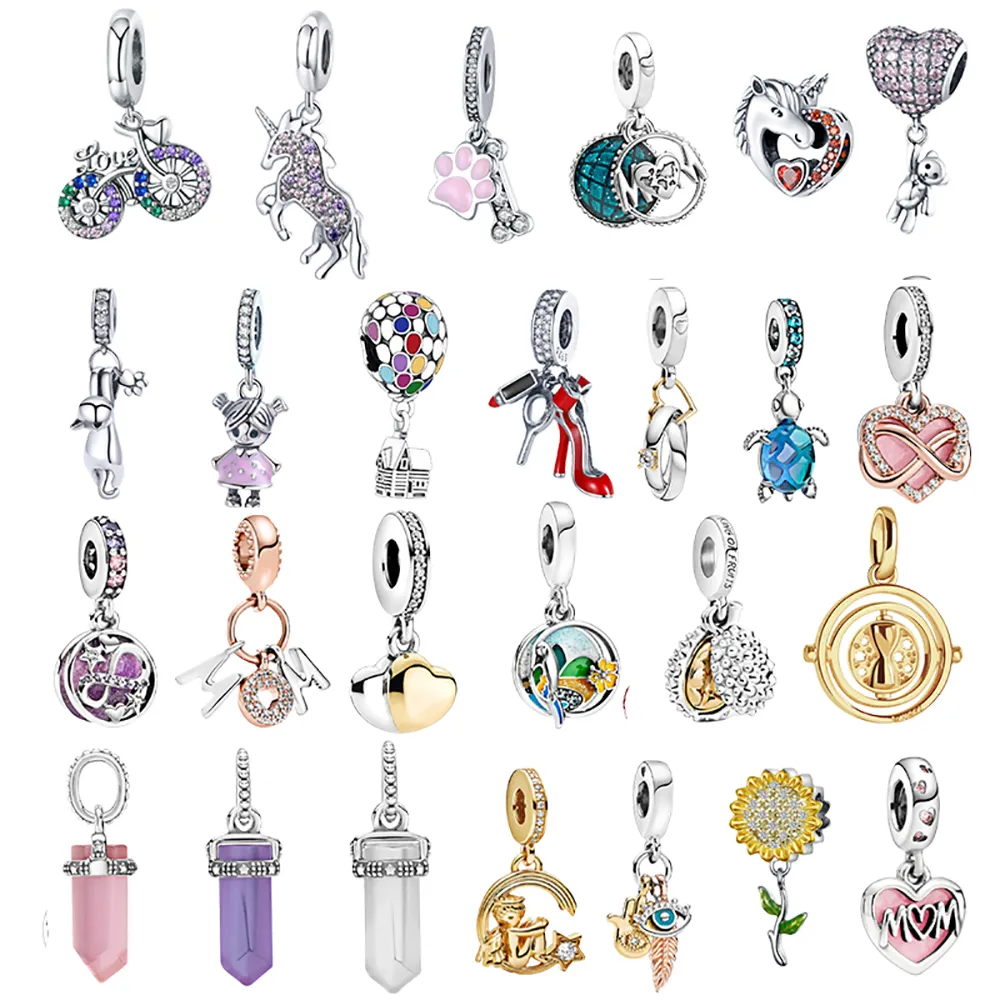 Pingente de prata esterlina 925 pingente de bicicleta coração gato desenhos animados miçangas ajuste pandora charms pulseira faça você mesmo acessórios de joias