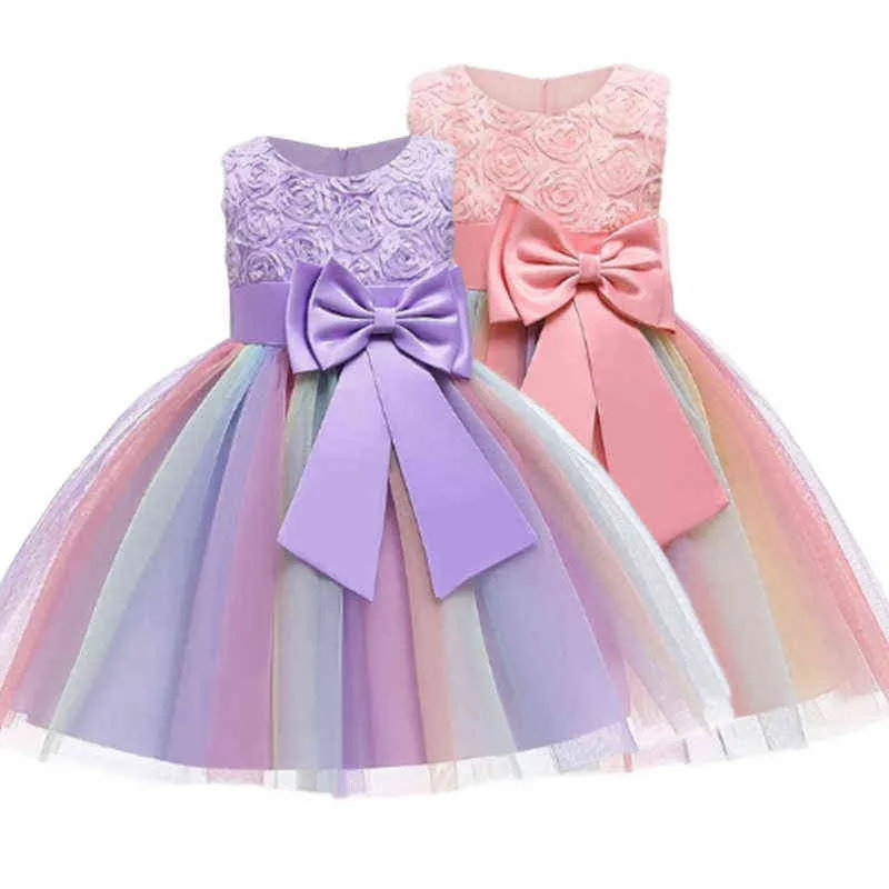 Ano Novo Baby Big Bow Tutu Princess Dress for Girl elegante Flor 3d Vestido de festa de aniversário bebê Roupas de menina G220428