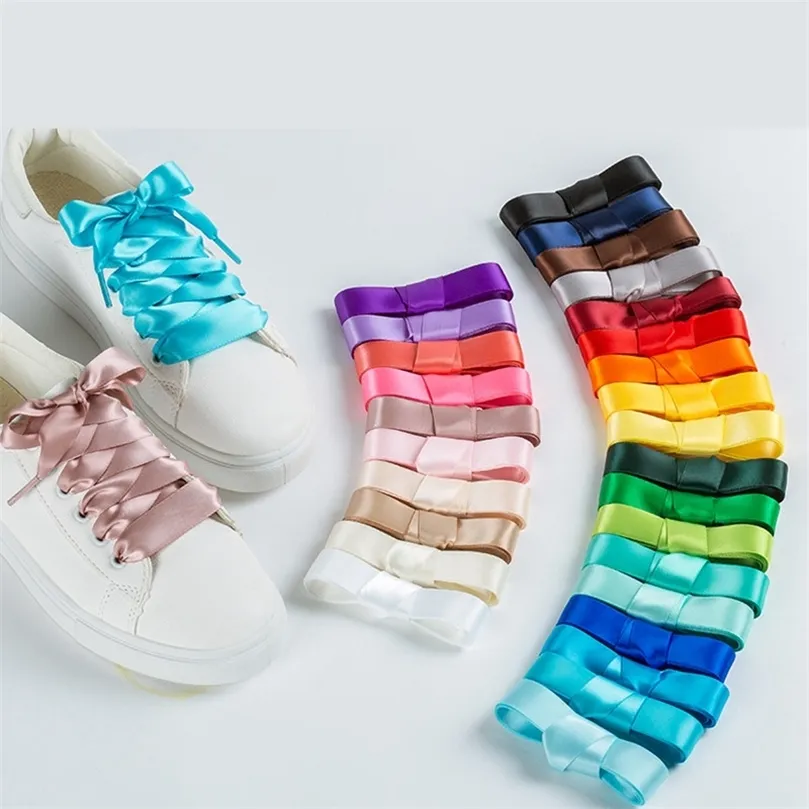 1 paire 22 couleurs lacets en satin de soie 2 cm de largeur ruban plat lacets bottes femmes baskets lacet longueur 80 cm 100 cm 120 cm S1 220713
