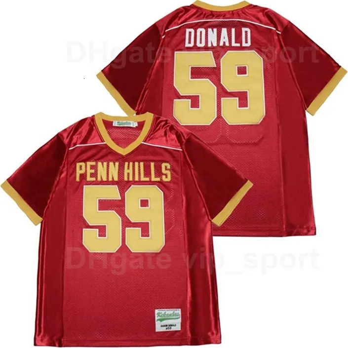 C202 High School Penn Hills 59 Aaron Donald Football Jersey Men Breathable Team Color Red Pure Cotton Embroidery And Sewing Sport Top Quality