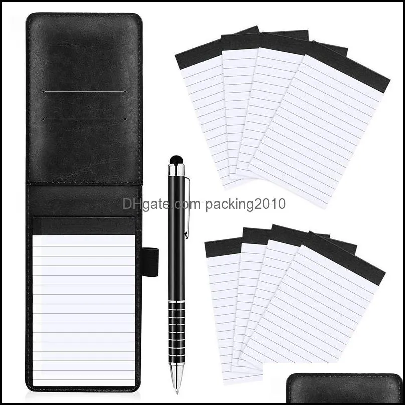 notepads 10pcs mini pocket notepad holder set with metal pen and notebook refills (black)