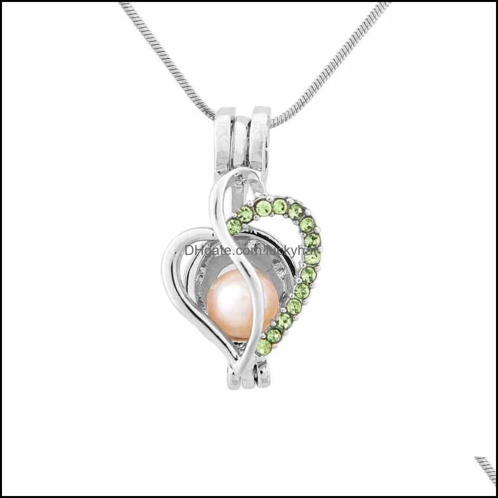 Wholesale Fashion Jewelry Silver Plated Pearl Cage love heart with zircon 8 colors Locket Pendant Findings Cage Essential Oil Diffuser