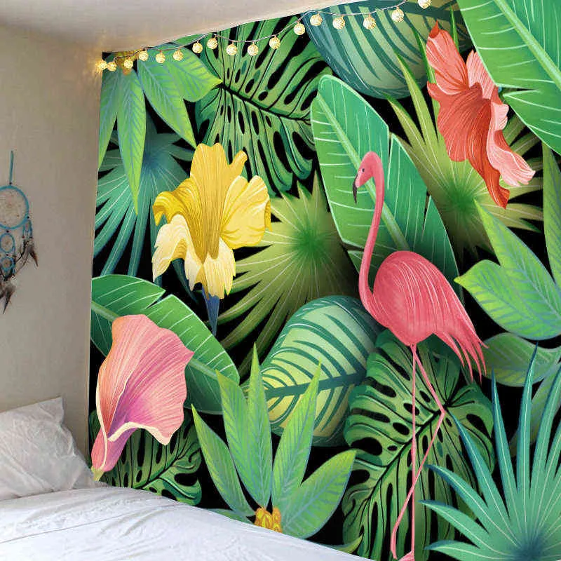 Fashion Forest Natural Landscape Wall Hanging Pianta tropicale Sfondo Arazzo Soggiorno Camera da letto Studio Decorazione J220804