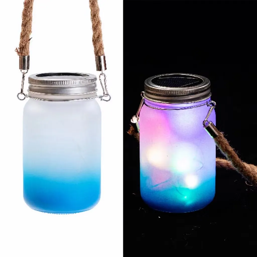 MOQ 10pcs14oz sublimering LED Gradient Mason burk med handtag glas tumlar värme överföring vatten flaska vinglas kopp 8 färger