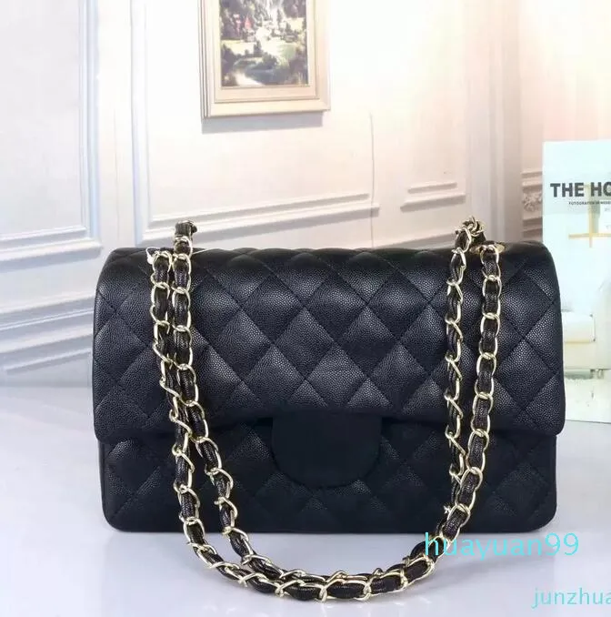 2022 Frauen klassische Klappenbeutel Handtasche Lady Silber Schwarze Ketten Schulter -Messenger -Tasche