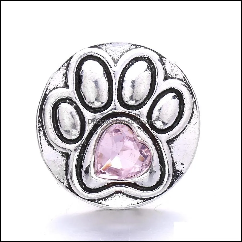 Dog`s Paw Shape Crystal Snap Button Clasps Jewelry findings Rhinestone 18mm Metal Snaps Buttons DIY Necklace Bracelet jewelery