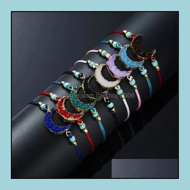 Resin Natural Stone Woven Charm Bracelets Crescent Moon Lucky Red String Bracelet with Gift Card Fashion Jewelry