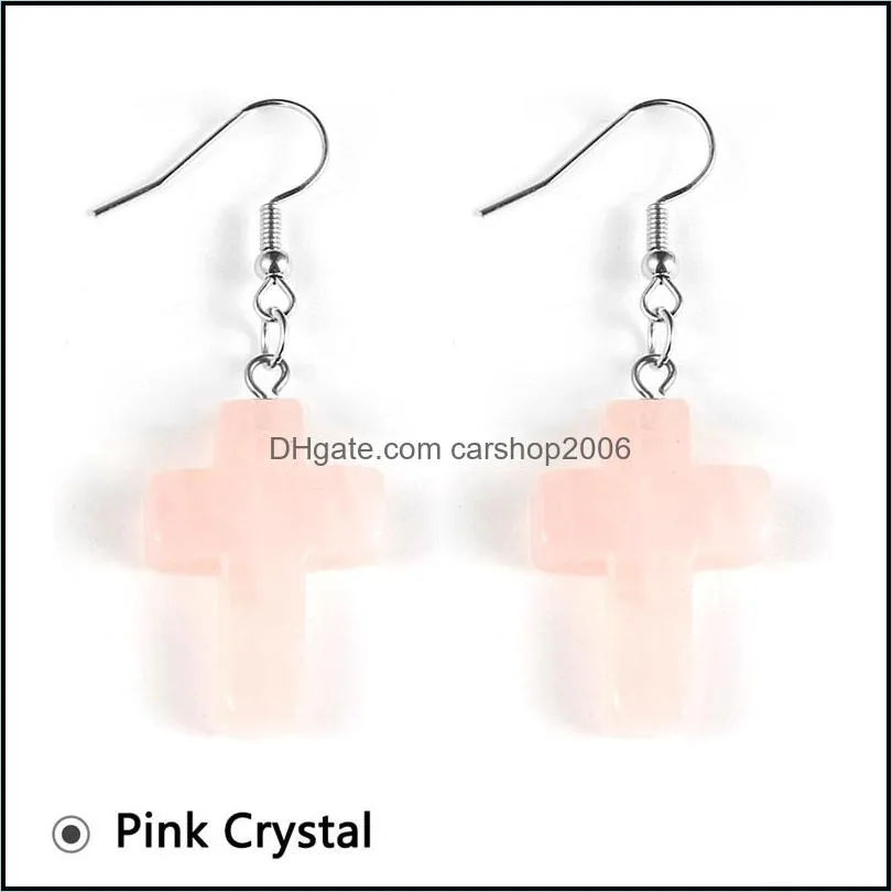 cross turquoises rose crystal quartz tiger eye opal stone charms dangling earrings amethysts hanging earring fashion women jewelry