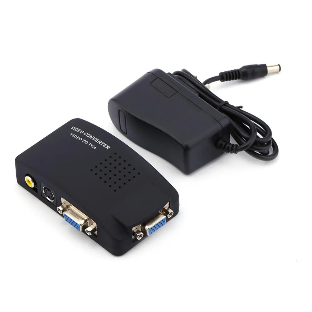 TV couleur noire RCA Composite S-Video AV In vers PC Mac VGA Lcd Out Convertisseur Adaptateur Box US/UK/EU/AU Plug