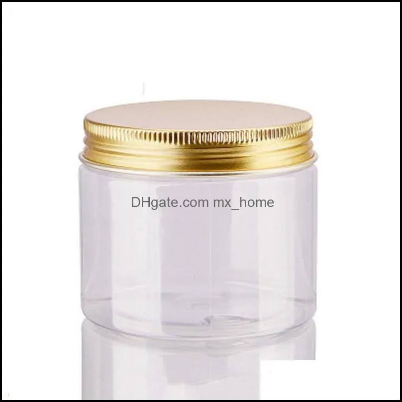 Pudełka do przechowywania kosza organizacja domowa Housee Garden 100 ml 200 ml słoików przezroczyste puszki plastikowe okrągłe butelki z złotymi aluminiowymi pokrywkami Dr