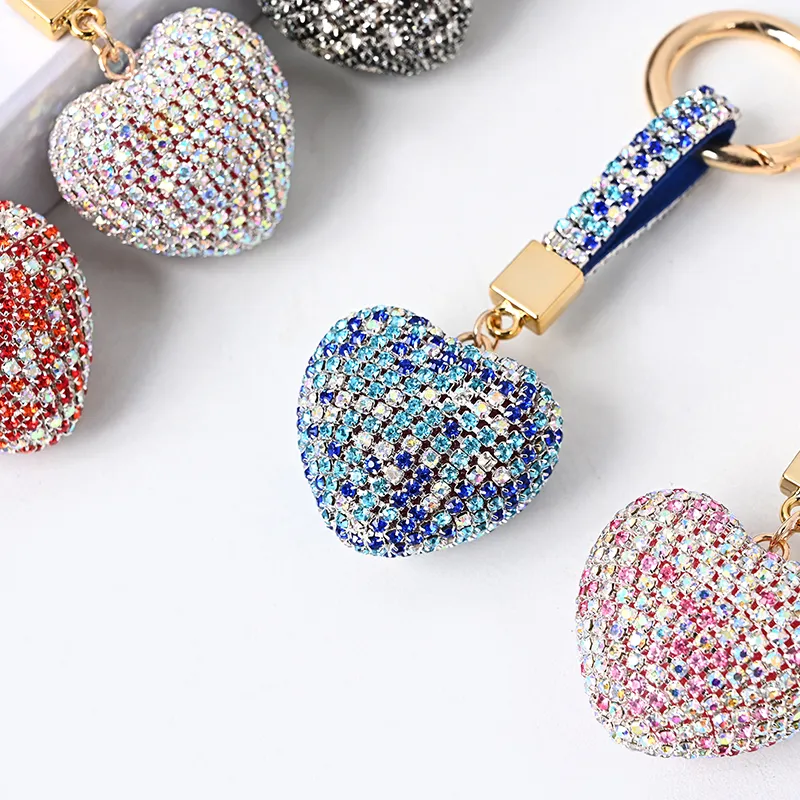 Portachiavi A Cuore Di Cristallo Con Strass, Ciondolo Per Borsa E Zaino, Regalo Per Donne E Ragazze, Champagne/Bianco/Grigio/Rosa
