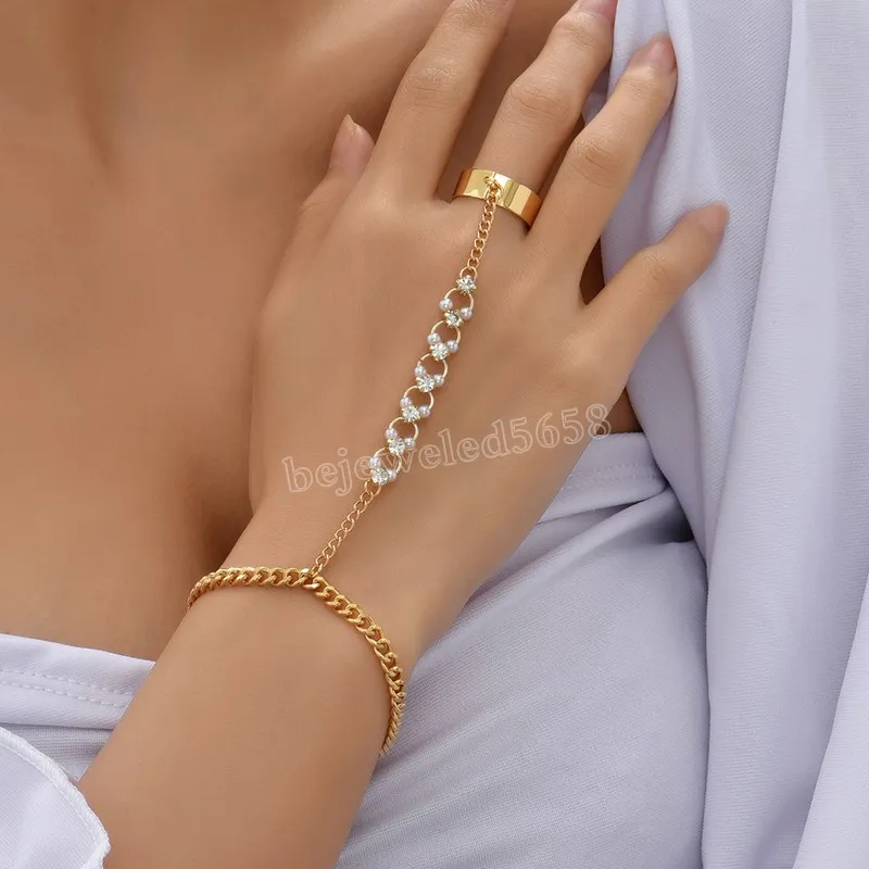 B37 Silver Finger Chain Ring Bracelet - Iris Fashion Jewelry