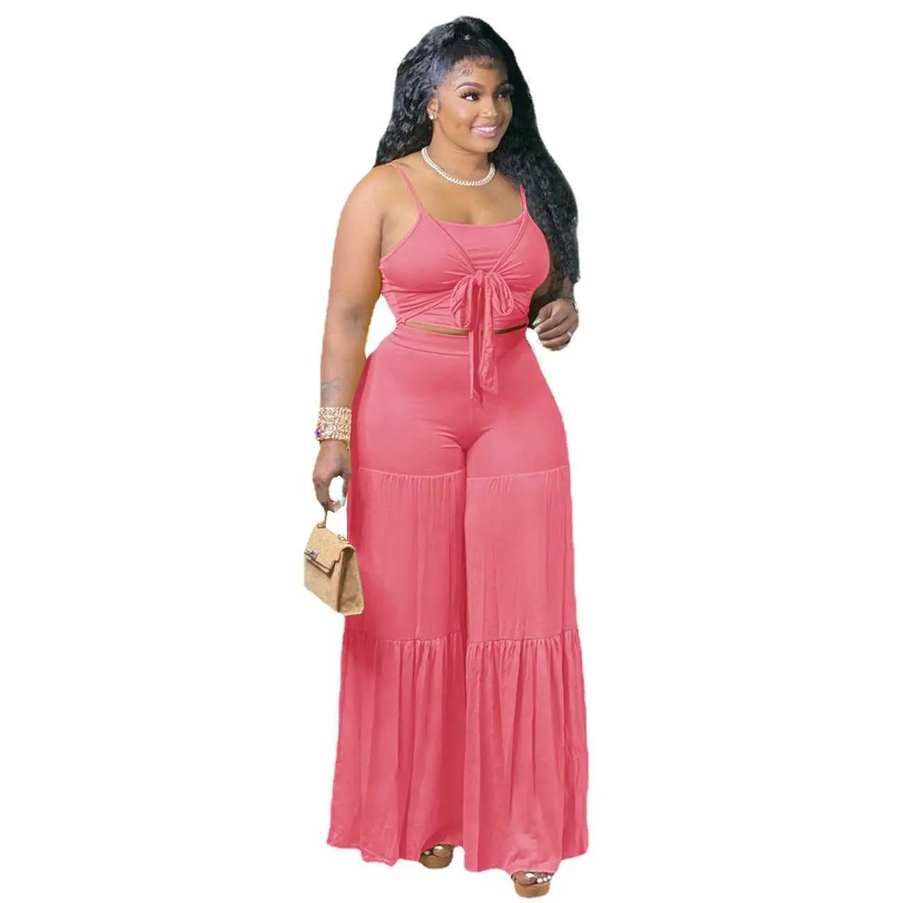 Plus Size Lounge Set for Women Sexy Summer Vest Wide Leg Pants