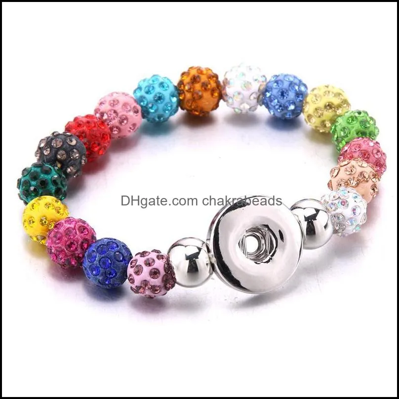 Charm Bracelets 18MM Snap Button Jewelry Crystal Ball Beaded Elastic Bangle Women Fashion GIft 2.16 Inch Diameter