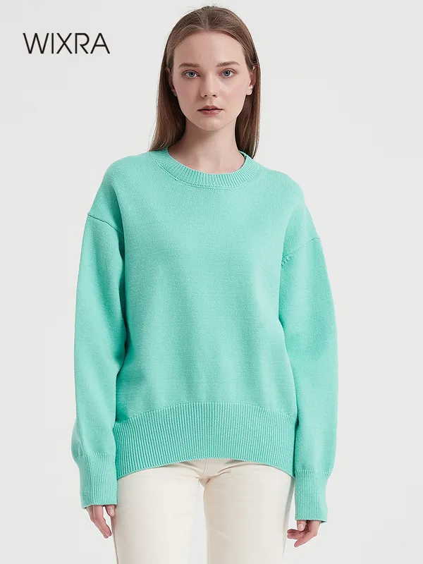 Wixra Knit Sweater And Jumper O Neck Tops Pullovers Casual Hight Street Women Long Sleeve AllMatch Loose Sweater 220815