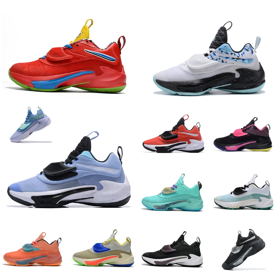 Mens Zoom Freak 3 Basketball Shoes GA Giannis 3s Sneakers UNO Red White Blue Black Bred Easter
