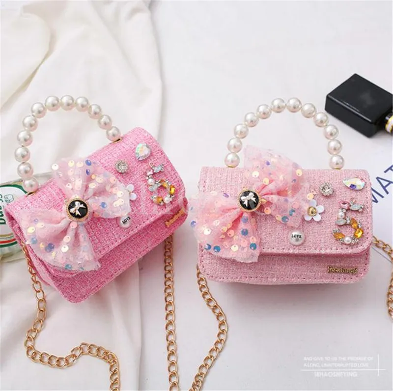 Mini borsetta per bambine Borse a tracolla Borsette da principessa carine  Borsa a tracolla con paillettes con fiocco di perle Bambina de259