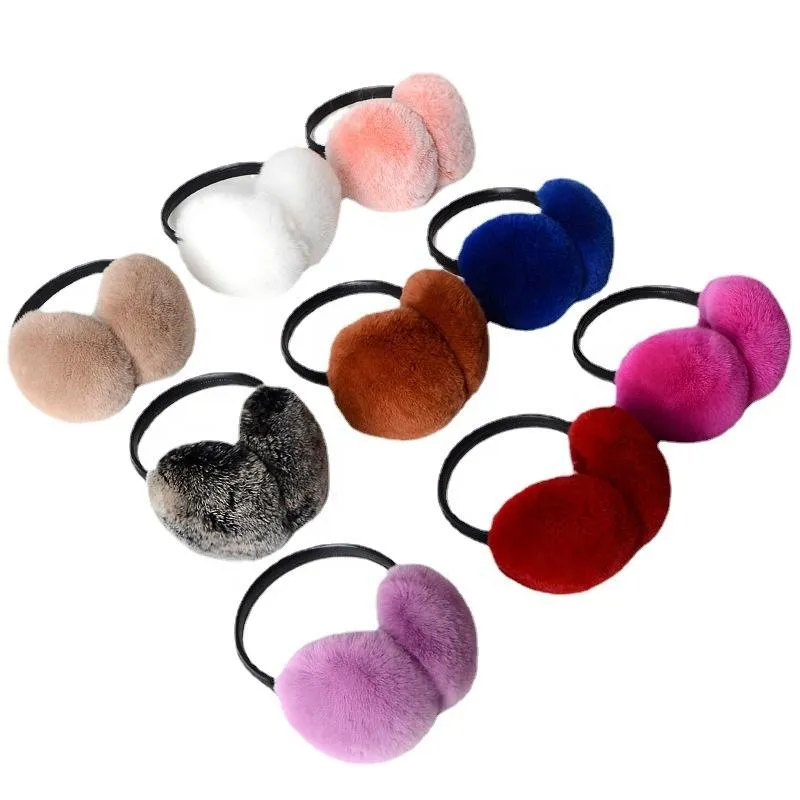 BERETS FACTORY POSITY CHOSATE Autumn and Winter Real Rex Fur Ladies Cute Ear Protection Warm Bag Plush Earmuffs Justerbaraberets Beretsberets