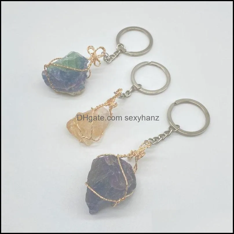natural original stone crystal healing key rings keychains for women men fashion accessories decor jewelry