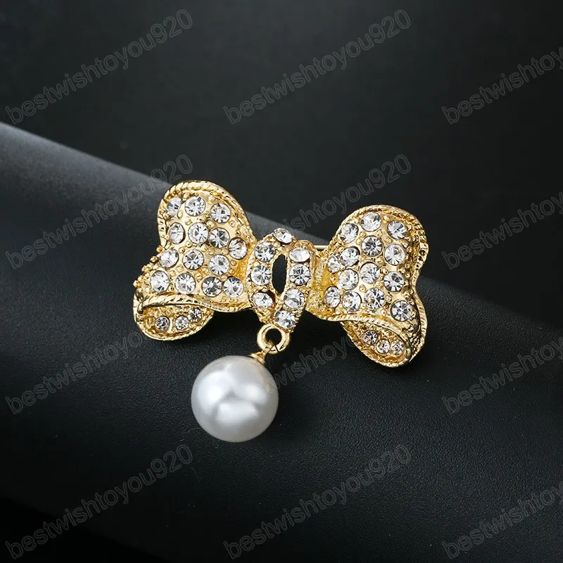 Mode metalen strass parels boogbroches pin damesjurkpak jas corsage bowknot broche bruiloft sieraden geschenken