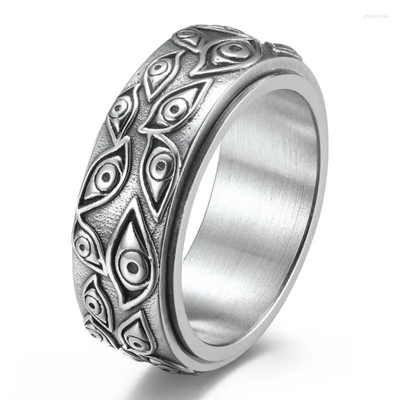 Anneaux de mariage Vintage Oeil de Dieu Titane Acier inoxydable Bague rotative Taille 14 Bijoux occidentaux Articles en vrac Vente en gros Funky Wynn22