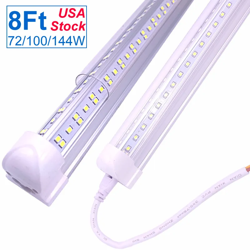 8Ft LED Shop Light Fixture ، أضواء T8 المتكاملة للأنابيب ، 6500K أبيض بارد ، تركيبات قابلة للربط على شكل V ، غطاء شفاف عالي الإخراج OEMLED