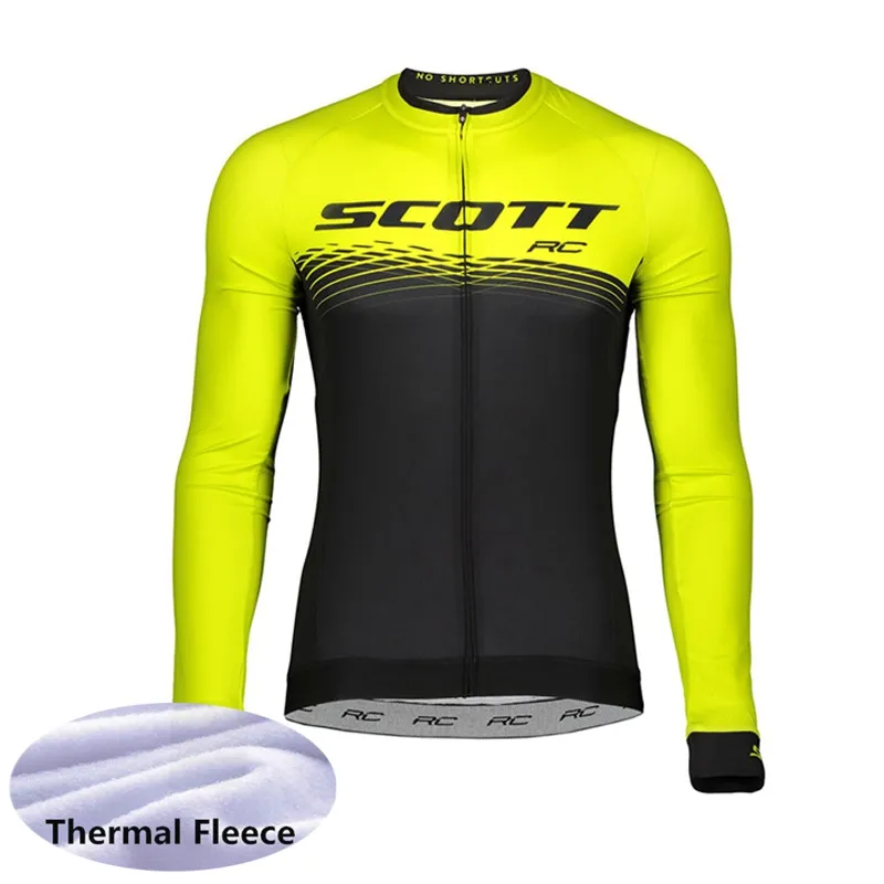 Scott Pro Team Kolarstwo Thermal Fleece Jersey Mens Zima Z Długim Rękawem Rower Koszula Wyścigi Odzież Odziec MTB MTB Rowerowe Topy Outdoor Sports Uniform Y22041403