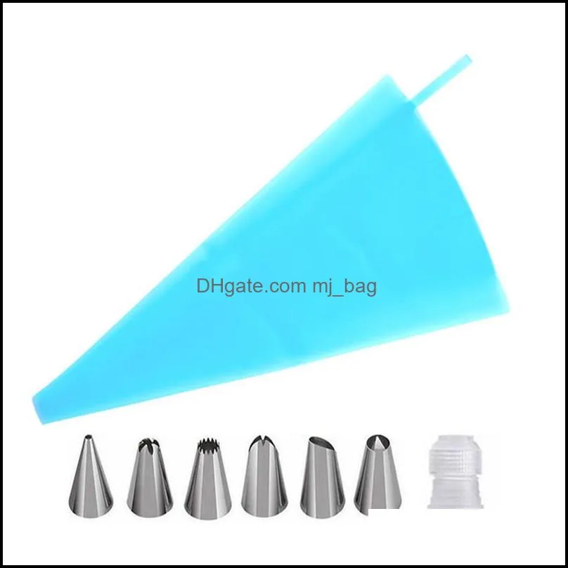 reusable silicone icing piping cream pastry bag+6 stainless steel baking tools cake nozzle diy cake decorating tips fondant