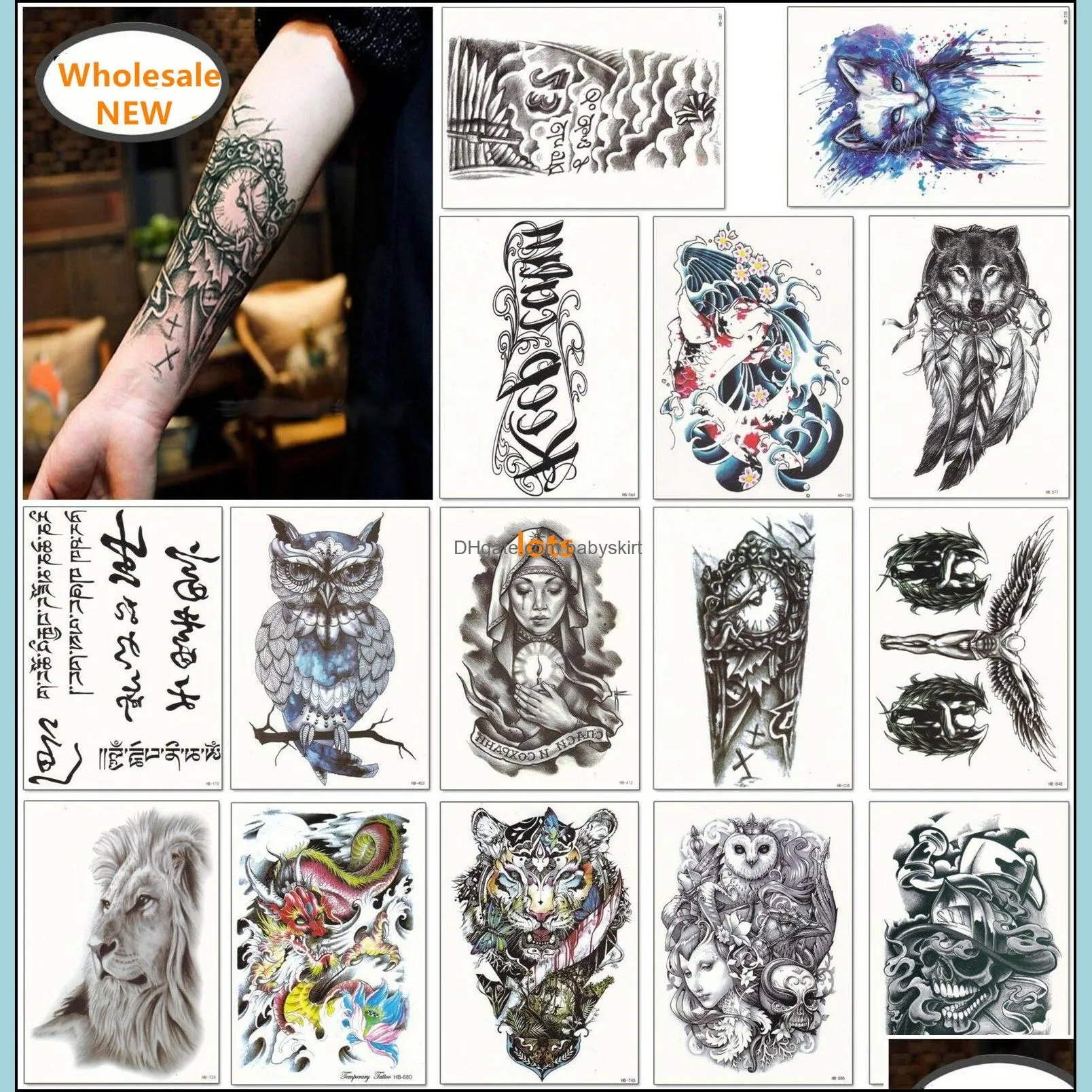 Autocollant de tatouage à demi-manches, 1600 Styles, tatouages temporaires pour bras, étanche, personnalisé, mixte, envoyé au hasard