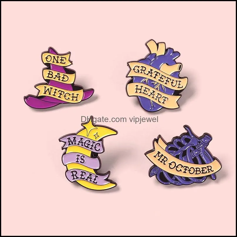 cartoon moon heart letter series brooch european unisex witch hat breastbone corsage badges  sweater clothes enamel lapel pins